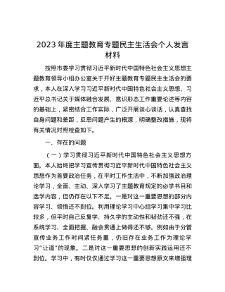 2023年度主题教育专题民主生活会个人发言材料.docx