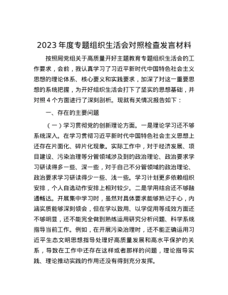 2023年度专题组织生活会对照检查发言材料.docx