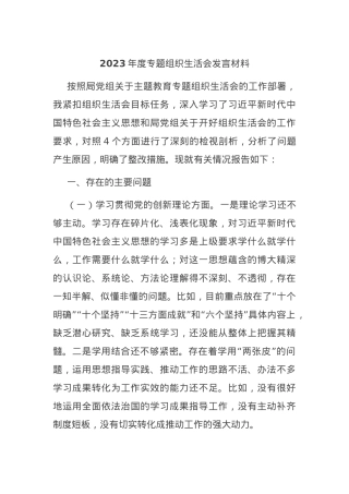2023年度专题组织生活会发言材料.docx