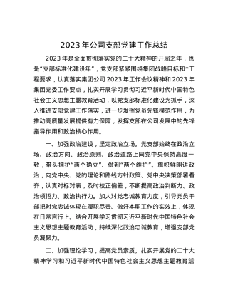 2023年公司支部党建工作总结.docx