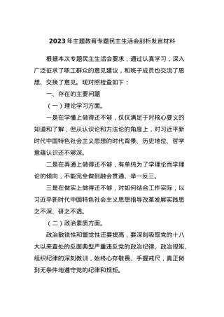 2023年主题教育专题民主生活会剖析发言材料 (2).docx