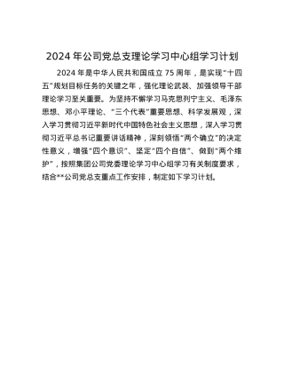 2024年公司党总支理论学习中心组学习计划.docx