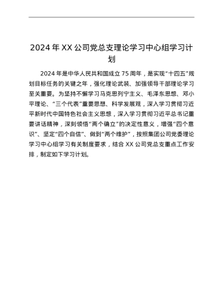 2024年国企公司党总支理论学习中心组学习计划.docx