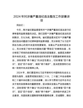 2024年对涉嫌严重违纪违法整改工作部署讲话.docx
