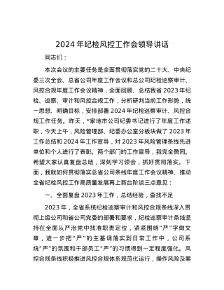 2024年纪检风控工作会领导讲话.docx