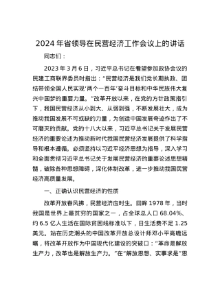 2024年省领导在民营经济工作会议上的讲话.docx