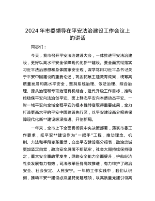 2024年市委领导在平安法治建设工作会议上的讲话.docx