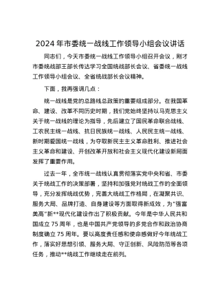 2024年市委统一战线工作领导小组会议讲话.docx