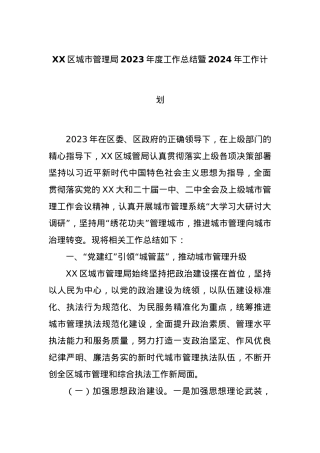 XX区城市管理局2023年度工作总结暨2024年工作计划.docx