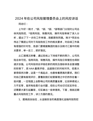 2024年在公司风险管理委员会上的风控讲话.docx
