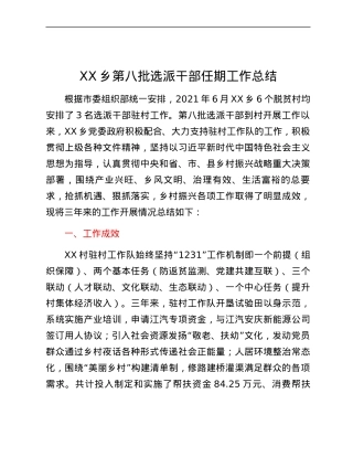 XX乡第八批选派干部任期工作总结.docx