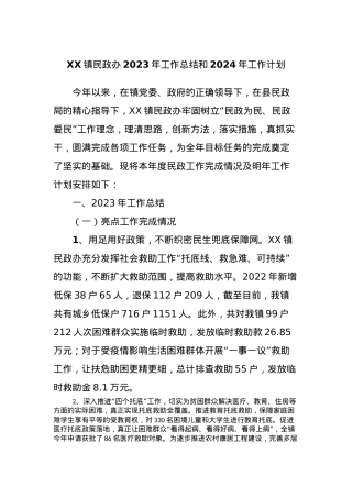 XX镇民政办2023年工作总结和2024年工作计划.docx