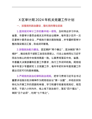 X区审计局2024年机关党建工作计划.docx