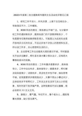 2023年度第二批主题教育专题民主生活会批评意见汇报.docx