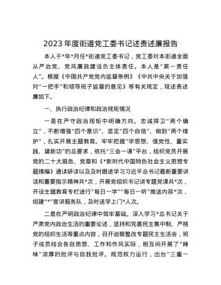 2023年度街道党工委书记述责述廉报告.docx