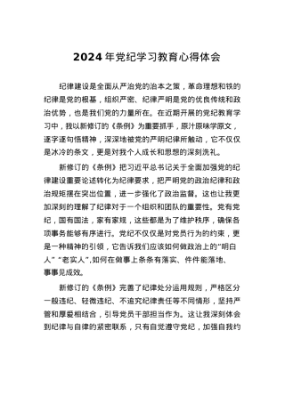 2024年党纪学习教育暨学习贯彻新版《中国共产党纪律处分条例》的心得体会十篇.docx