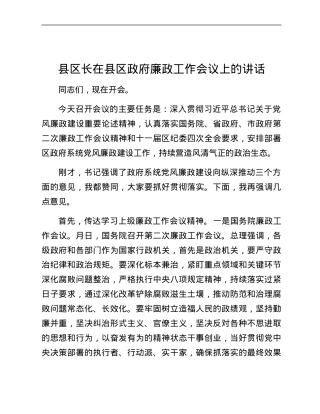 XX县区长在县区政府廉政工作会议上的讲话.docx