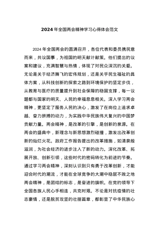 2024年全国两会精神学习心得体会范文.docx