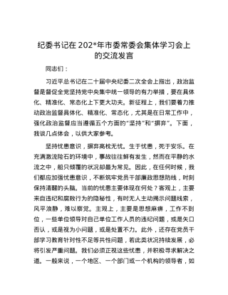 纪委书记在2024年市委常委会集体学习会上的交流发言.docx