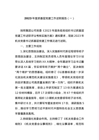 2023年度抓基层党建工作述职报告（一）.docx
