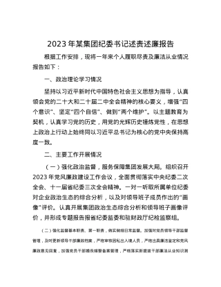 2023年某集团纪委书记述责述廉报告.docx
