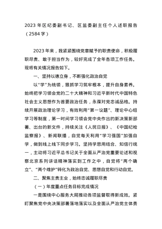 2023年区纪委副书记、区监委副主任个人述职报告.docx