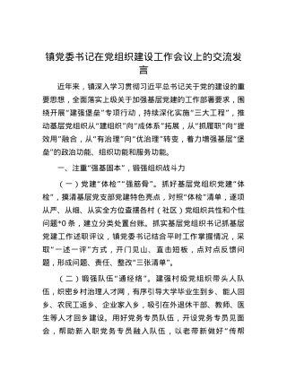 镇党委书记在党组织建设工作会议上的交流发言.docx