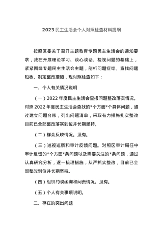 2023民主生活会个人对照检查材料提纲.docx