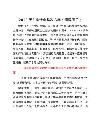 2023民主生活会整改方案（领导班子）.docx