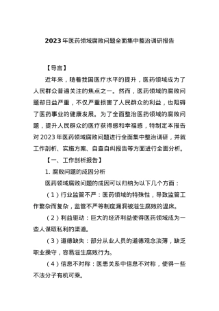 2023年医药领域腐败问题全面集中整治调研报告.docx