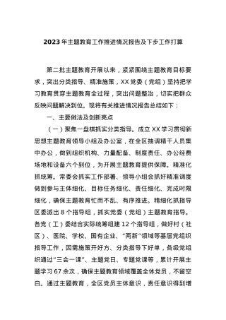 2023年主题教育工作推进情况报告及下步工作打算.docx