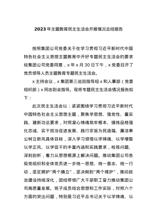 2023年主题教育民主生活会开展情况总结报告.docx