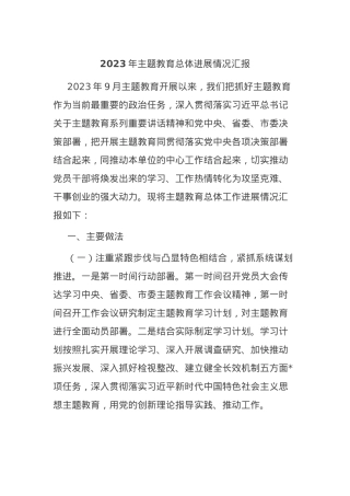 2023年主题教育总体进展情况汇报.docx