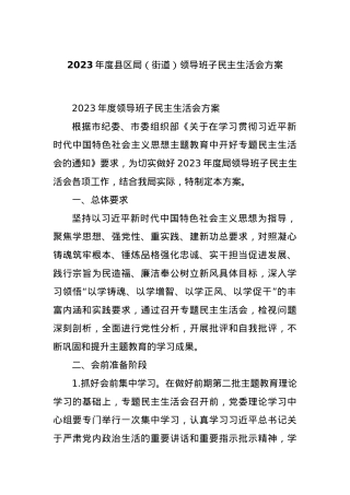 2023年度县区局（街道）领导班子民主生活会方案.docx
