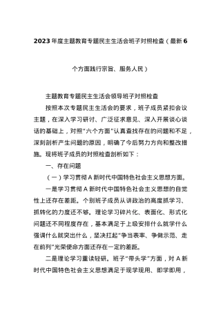 2023年度主题教育专题民主生活会班子对照检查（最新6个方面践行宗旨、服务人民）.docx