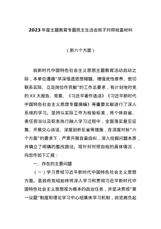 2023年度主题教育专题民主生活会班子对照检查材料（新六个方面）.docx