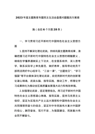 2023年度主题教育专题民主生活会查摆问题整改方案措施（会后6个方面28条）.docx