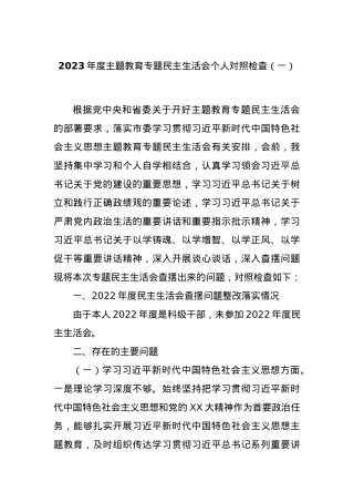 2023年度主题教育专题民主生活会个人对照检查（一）.docx