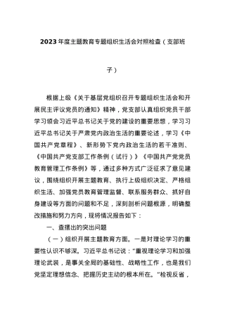 2023年度主题教育专题组织生活会对照检查（支部班子）.docx