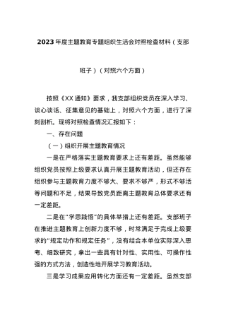 2023年度主题教育专题组织生活会对照检查材料（支部班子）（对照六个方面）.docx