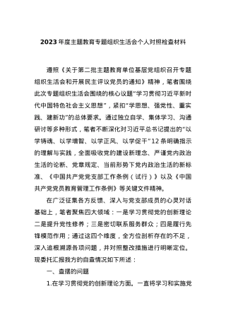 2023年度主题教育专题组织生活会个人对照检查材料.docx