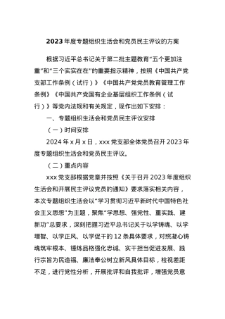 2023年度专题组织生活会和党员民主评议的方案.docx