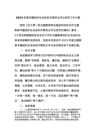2023年度专题组织生活会和开展民主评议党员工作方案.docx