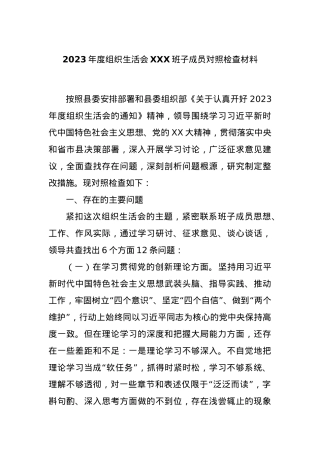 2023年度组织生活会XXX班子成员对照检查材料.docx