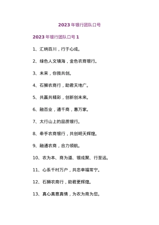2023年银行团队口号.docx