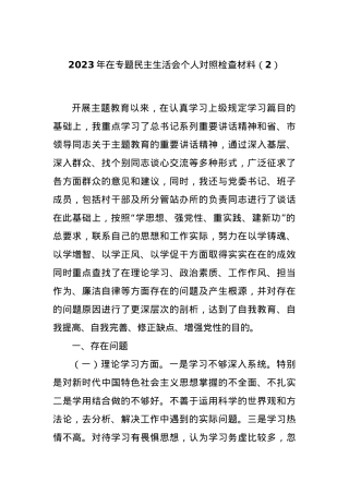 2023年在专题民主生活会个人对照检查材料（2）.docx