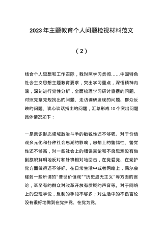 2023年主题教育个人问题检视材料范文（2）.docx