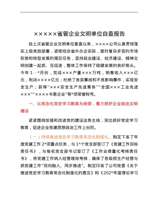xxxx省管企业文明单位自查报告.docx