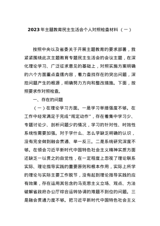 2023年主题教育民主生活会个人对照检查材料 （一）.docx
