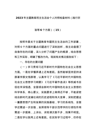 2023年主题教育民主生活会个人对照检查材料（践行宗旨等6个方面）（15）.docx
